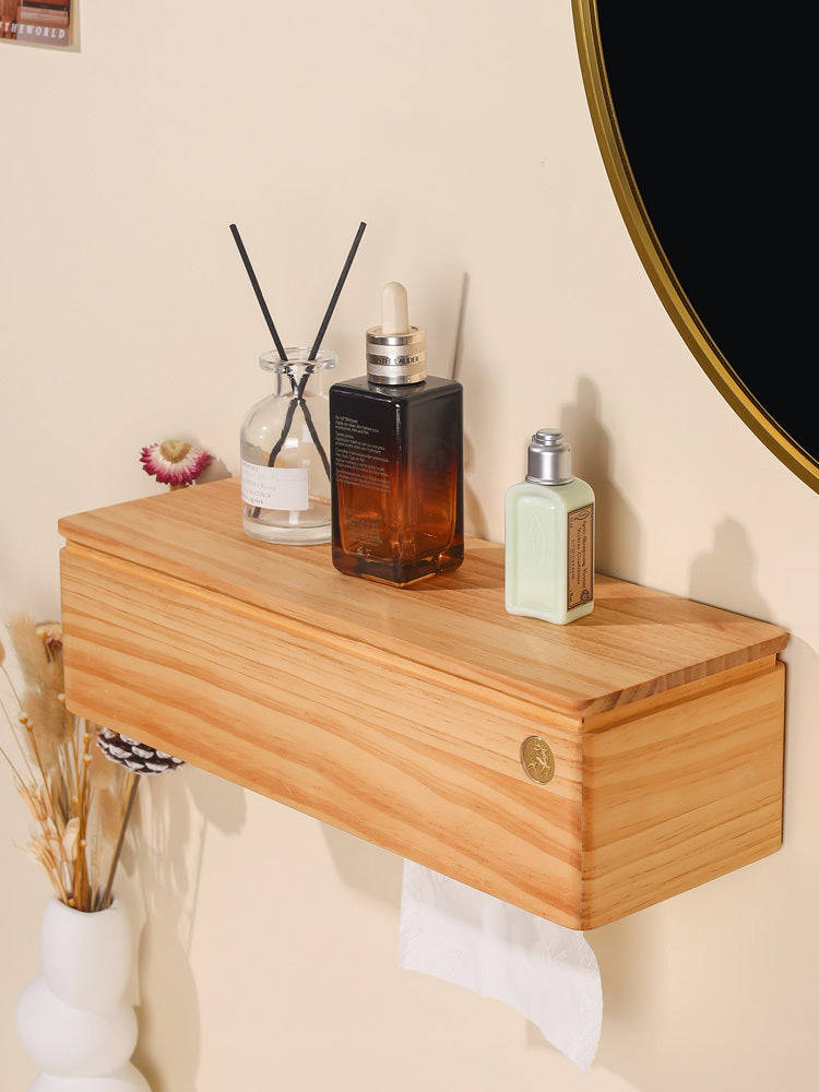 Unique Wooden Wall-mounted Tissue Rack & Storage Box: Versatile Home Organization