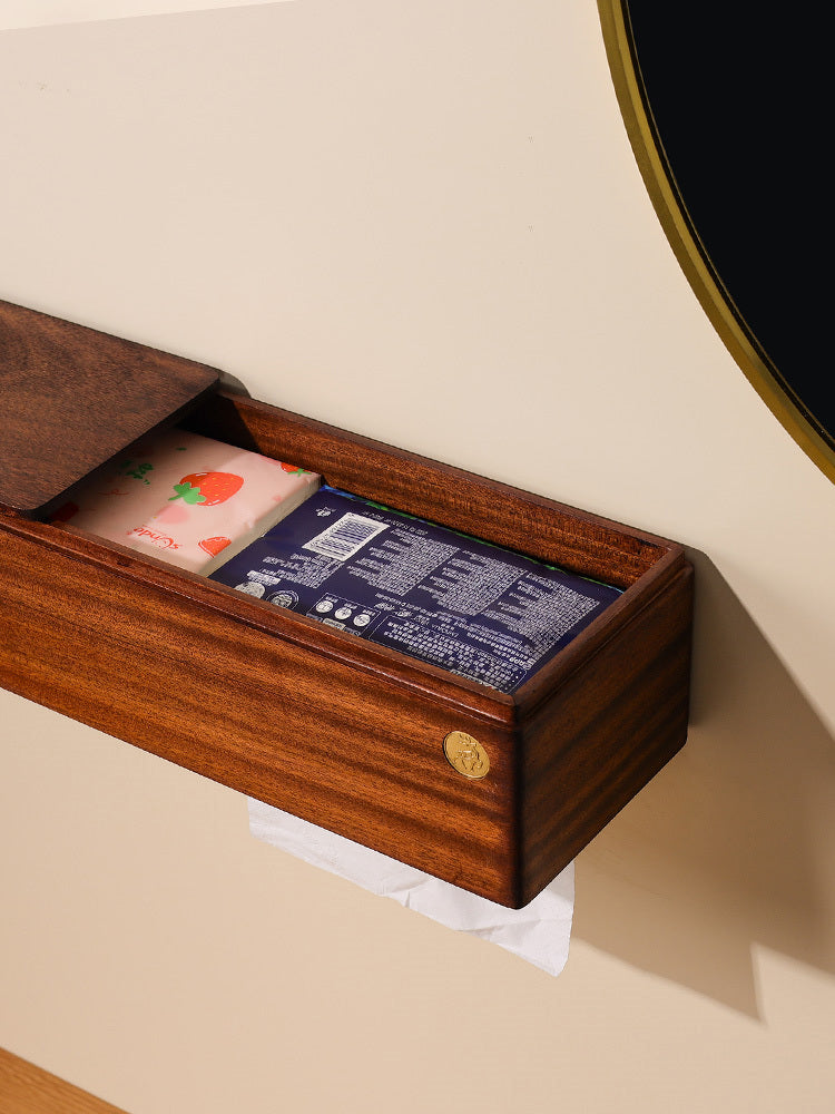 Unique Wooden Wall-mounted Tissue Rack & Storage Box: Versatile Home Organization