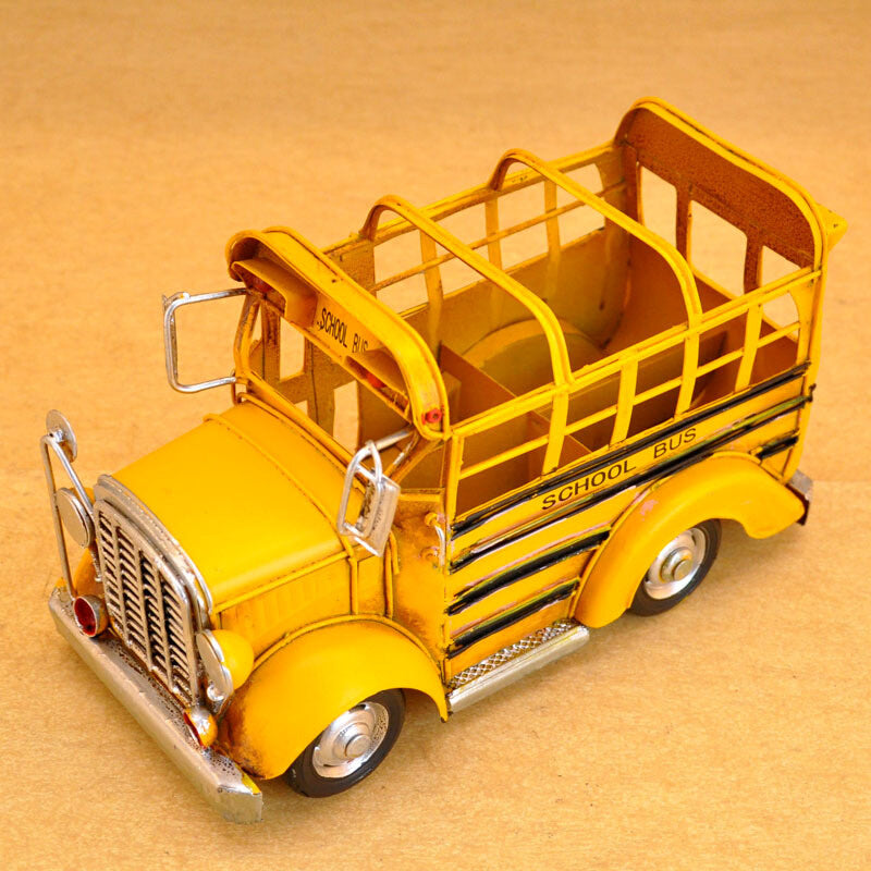 Vintage American School Bus Iron Pen Holder, Desktop Ornaments Gift