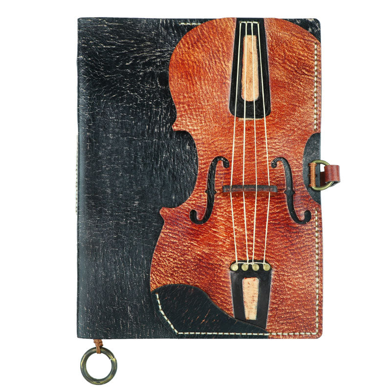 Vintage Cello Design Genuine Leather Notebook - Elegant and Timeless Writing Journal