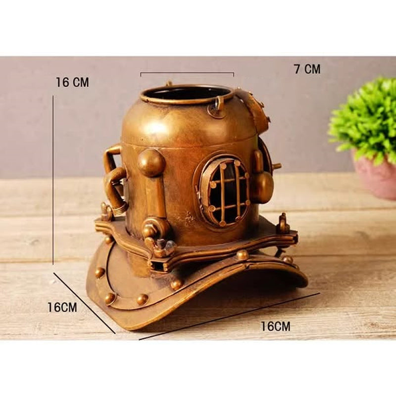 Vintage Industrial Metal Diver Helmet Pen Holder - Unique Desk Organizer for Office or Shop Ornaments