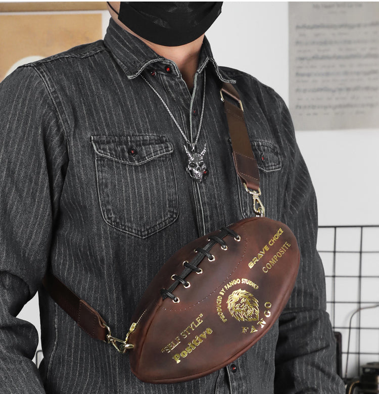 Vintage Leather Football-Shaped Crossbody Bag - Motorcycle Backpack
