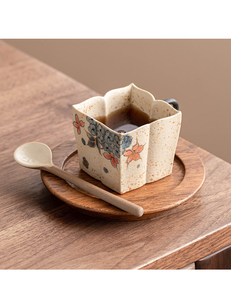 Vintage Square Floral Ceramic Coffee Cup - Exquisite Art Gifts