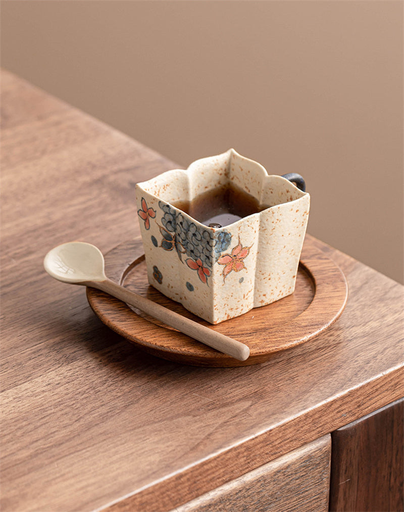 Vintage Square Floral Ceramic Coffee Cup - Exquisite Art Gifts