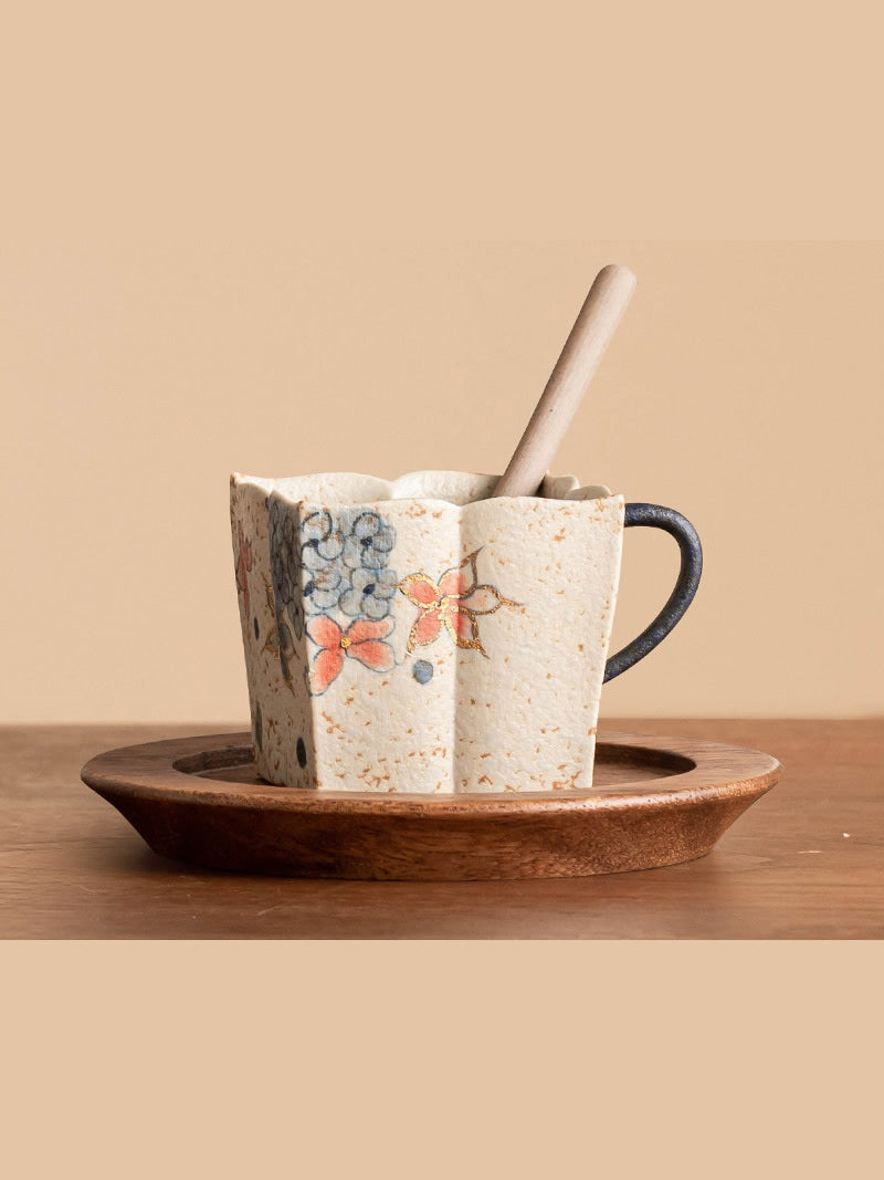 Vintage Square Floral Ceramic Coffee Cup - Exquisite Art Gifts
