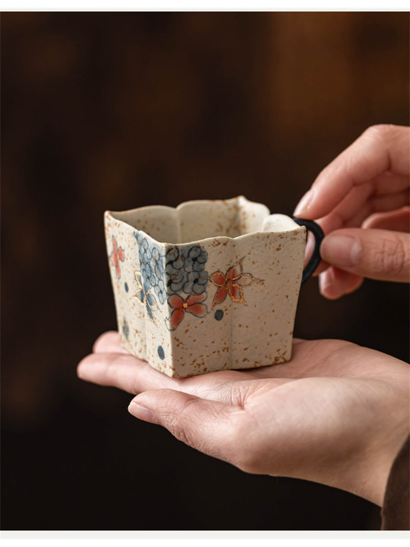 Vintage Square Floral Ceramic Coffee Cup - Exquisite Art Gifts