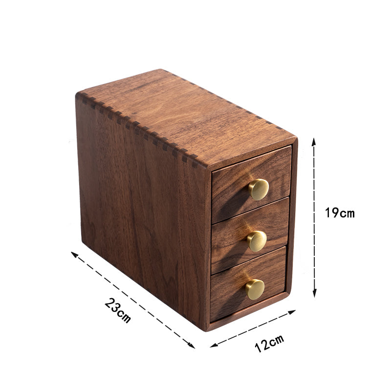 Walnut Wood 3-Drawer Storage Box – Elegant Wooden Organizer for Desk, Dresser & Nightstand