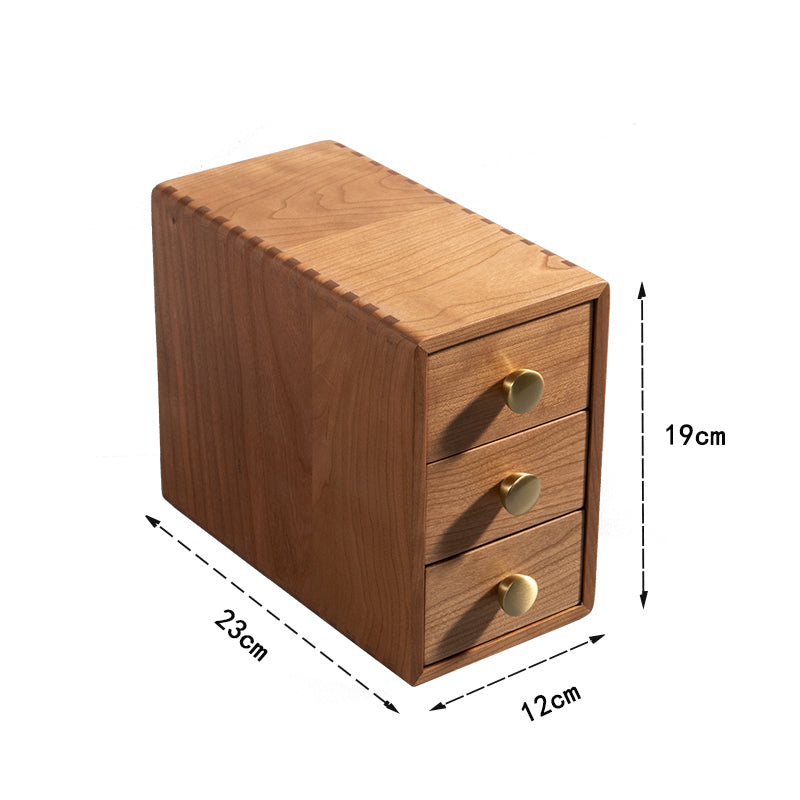 Walnut Wood 3-Drawer Storage Box – Elegant Wooden Organizer for Desk, Dresser & Nightstand
