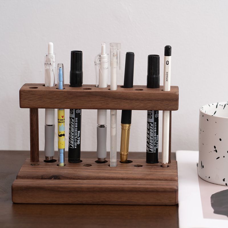 Walnut Wood Pen Holder&Phone Stand - Desk Organizer for Pens & Markers, Office & Home Storage