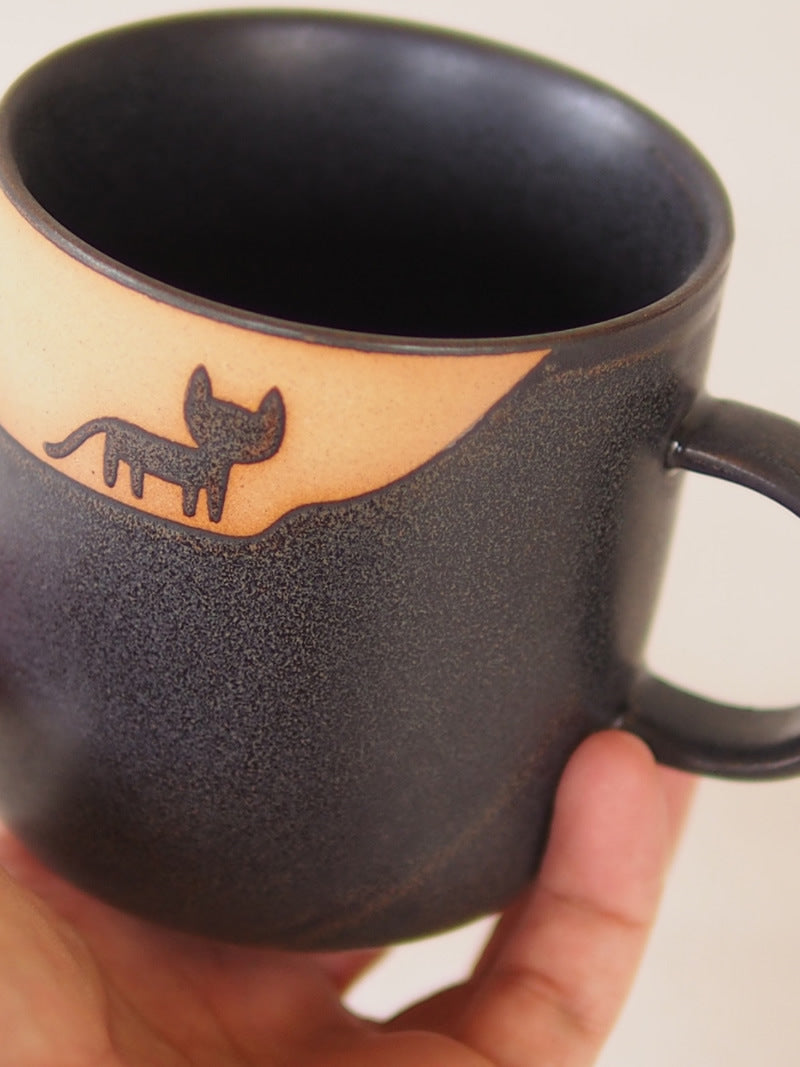 Whimsical Abstract Cat Vintage Mug - Unique Artistic Drinkware