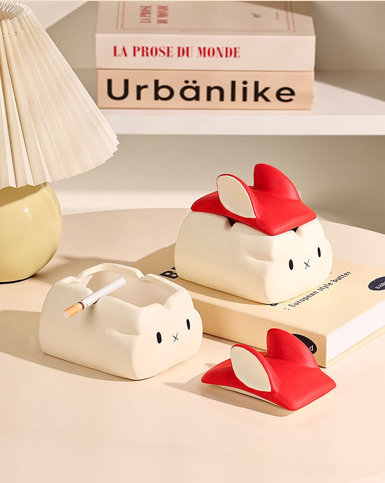 Whimsical Abstract Rabbit Ashtray - Ceramic Smoking Accessory & Desk Decor for Home or Gift