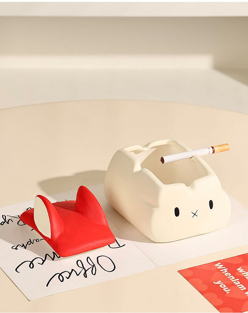 Whimsical Abstract Rabbit Ashtray - Ceramic Smoking Accessory & Desk Decor for Home or Gift