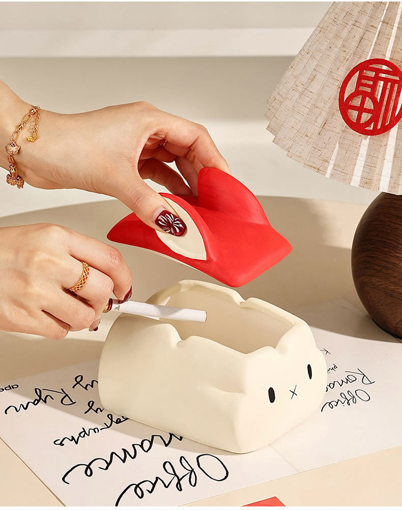 Whimsical Abstract Rabbit Ashtray - Ceramic Smoking Accessory & Desk Decor for Home or Gift