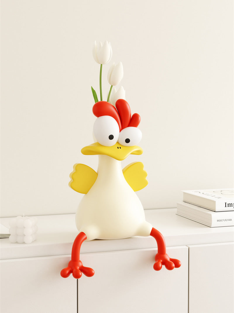 Whimsical Cartoon Rooster Vase - Playful Home Decor for Living Room & Shelf Styling