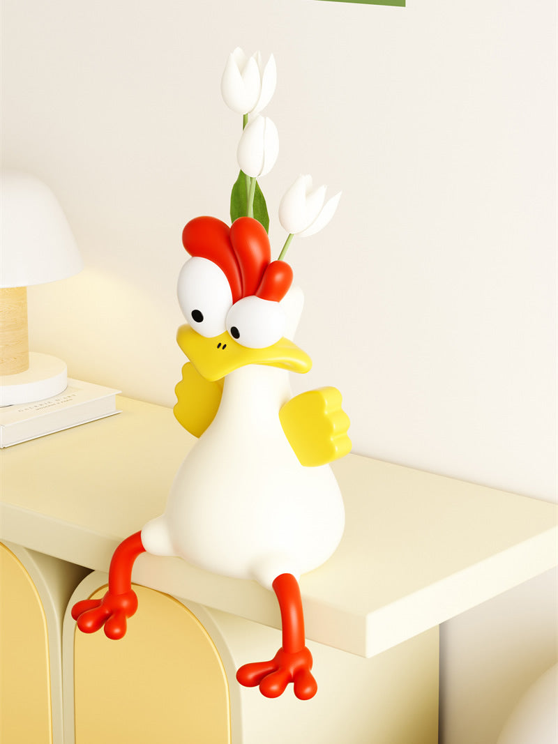 Whimsical Cartoon Rooster Vase - Playful Home Decor for Living Room & Shelf Styling