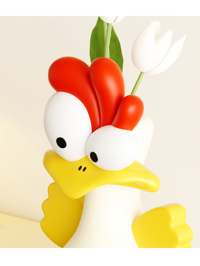 Whimsical Cartoon Rooster Vase - Playful Home Decor for Living Room & Shelf Styling
