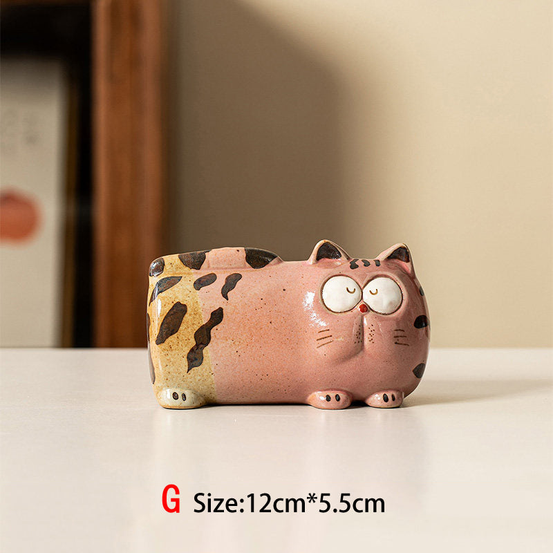 Whimsical Cat Ceramic Vase, Hand‑Painted Cute Kitty Flower Vase, Decorative Animal‑Shaped Small Bud Vase