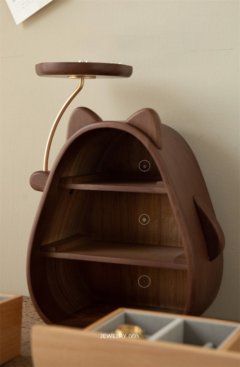 Whimsical Cat Jewelry Box - Wooden Organizer with Dual Drawers & Top Slot