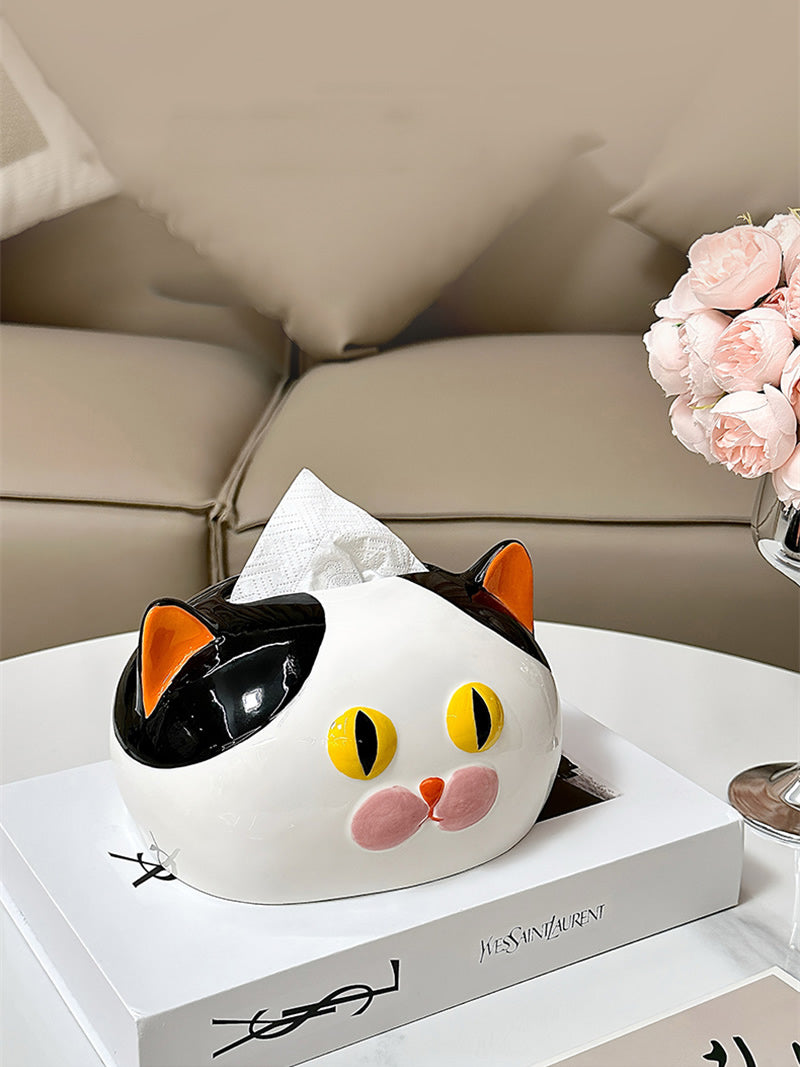 Whimsical Colorful Cat Tissue Box - Playful Ceramic Home&Office Decor