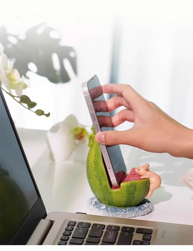 Whimsical Fruit & Animal Phone Stands - Playful Pig (Watermelon) & Bunny (Orange) Decor