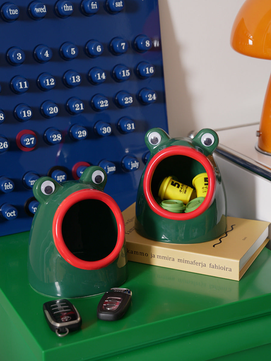 Whimsical Green Frog Ceramic Tray - Big Mouth Desktop Organizer