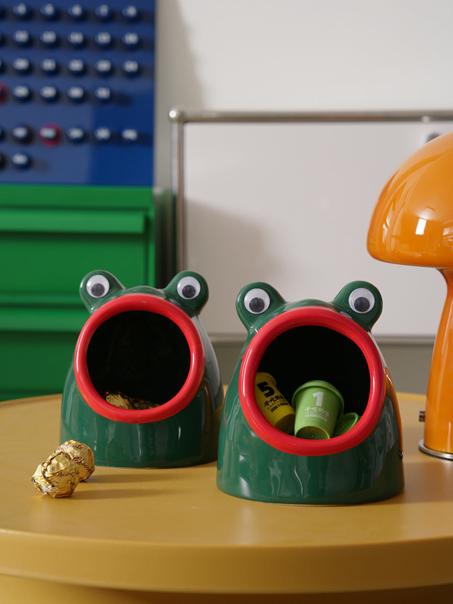 Whimsical Green Frog Ceramic Tray - Big Mouth Desktop Organizer
