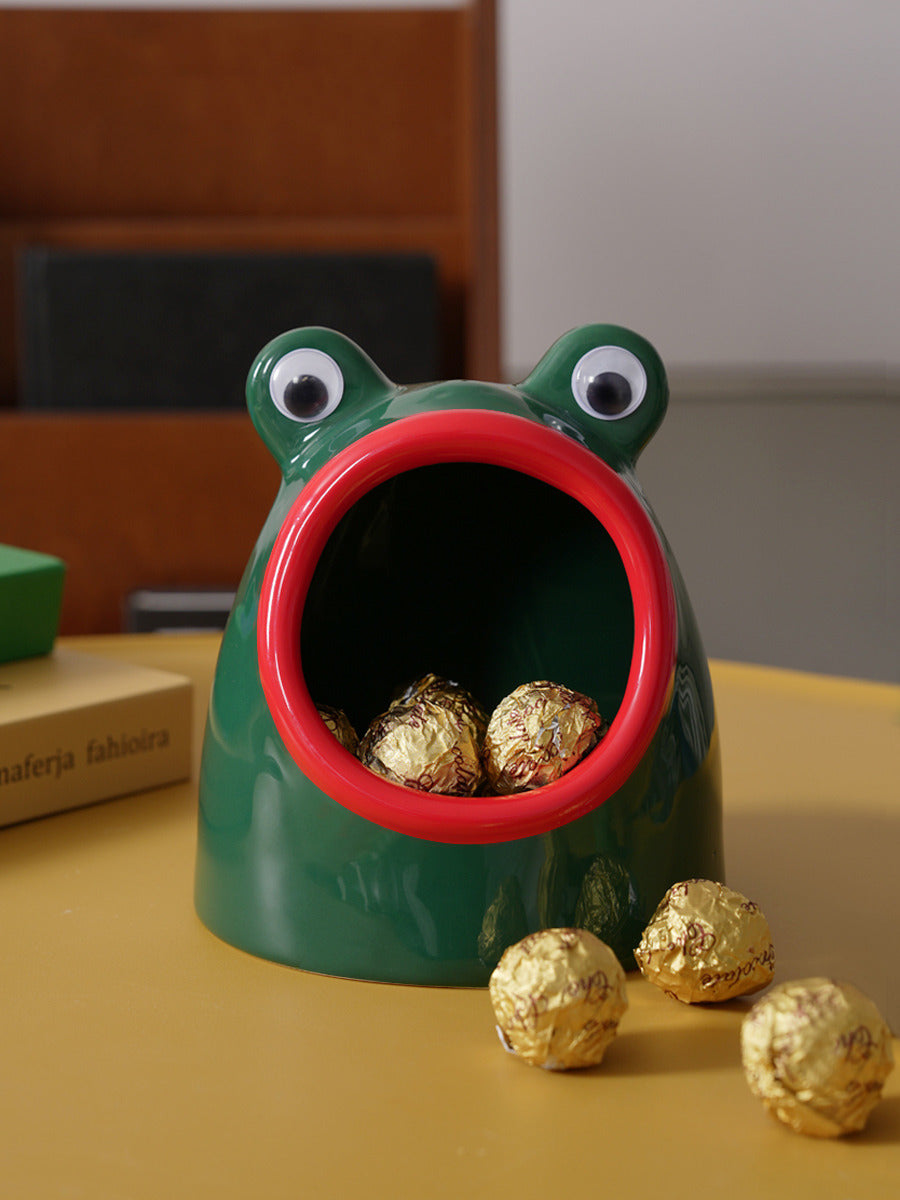 Whimsical Green Frog Ceramic Tray - Big Mouth Desktop Organizer