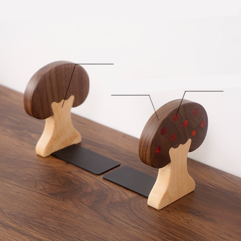 Whimsical Mushroom - Shaped Wooden Bookend, Support for Home Office