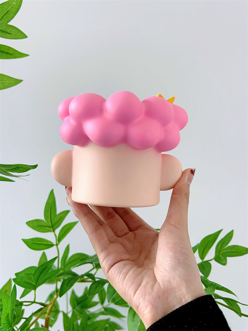 Whimsical Pink Cartoon Pen Holder - Office Desktop Organization