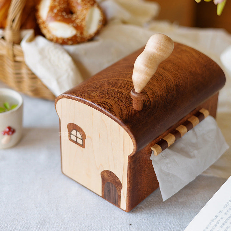 Whimsical Toast-Shaped Wooden Tissue Box - Playful Home Kitchen Decor