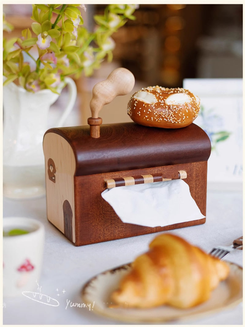 Whimsical Toast-Shaped Wooden Tissue Box - Playful Home Kitchen Decor