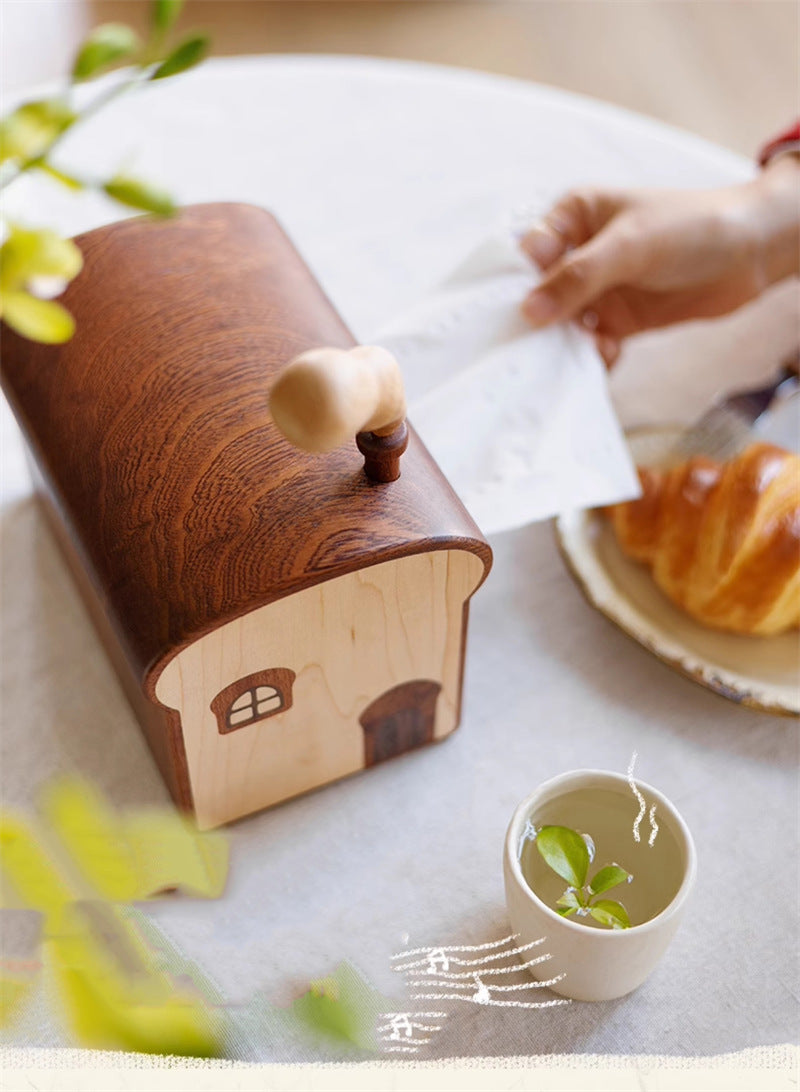 Whimsical Toast-Shaped Wooden Tissue Box - Playful Home Kitchen Decor