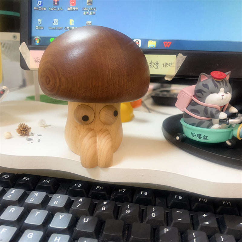 Whimsical Wooden Mushroom Music Box - Cute Eyes & Magical Melody