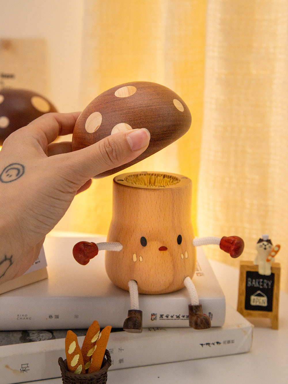 Whimsical Wooden Mushroom Toothpick Holder & Jewelry Box