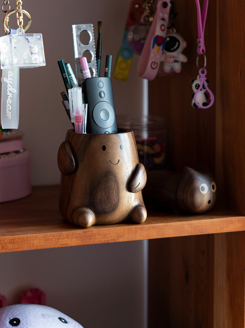 Wooden Abstract Monkey Pen Holder, Desk Organizer, Personalized Gift