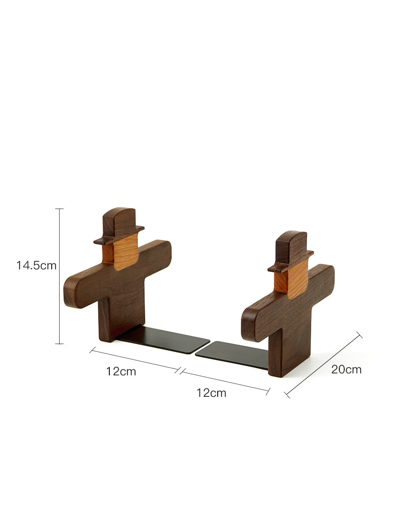 Wooden Abstract Scarecrow Bookends - Artistic and Functional Book Organizers