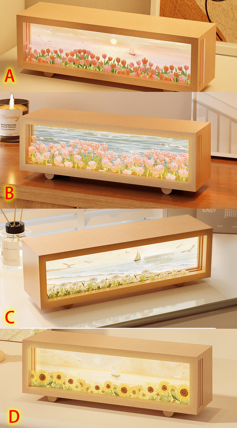 Wooden Ambient Lamp With Floral Design:Creative Gift Night Light