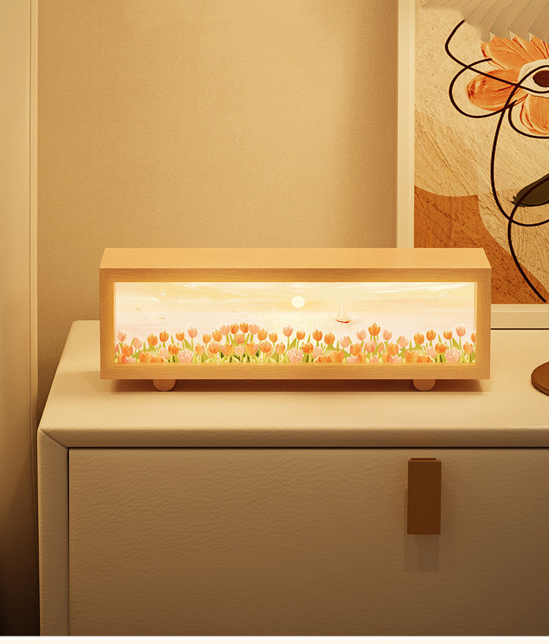 Wooden Ambient Lamp With Floral Design:Creative Gift Night Light