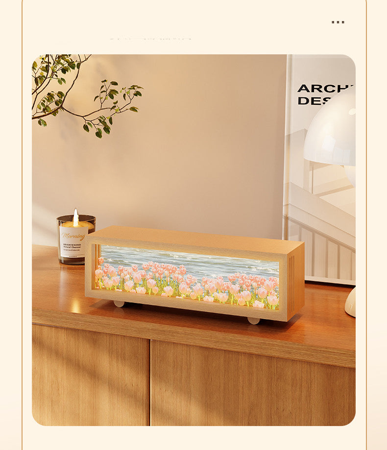 Wooden Ambient Lamp With Floral Design:Creative Gift Night Light