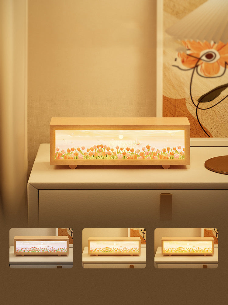 Wooden Ambient Lamp With Floral Design:Creative Gift Night Light