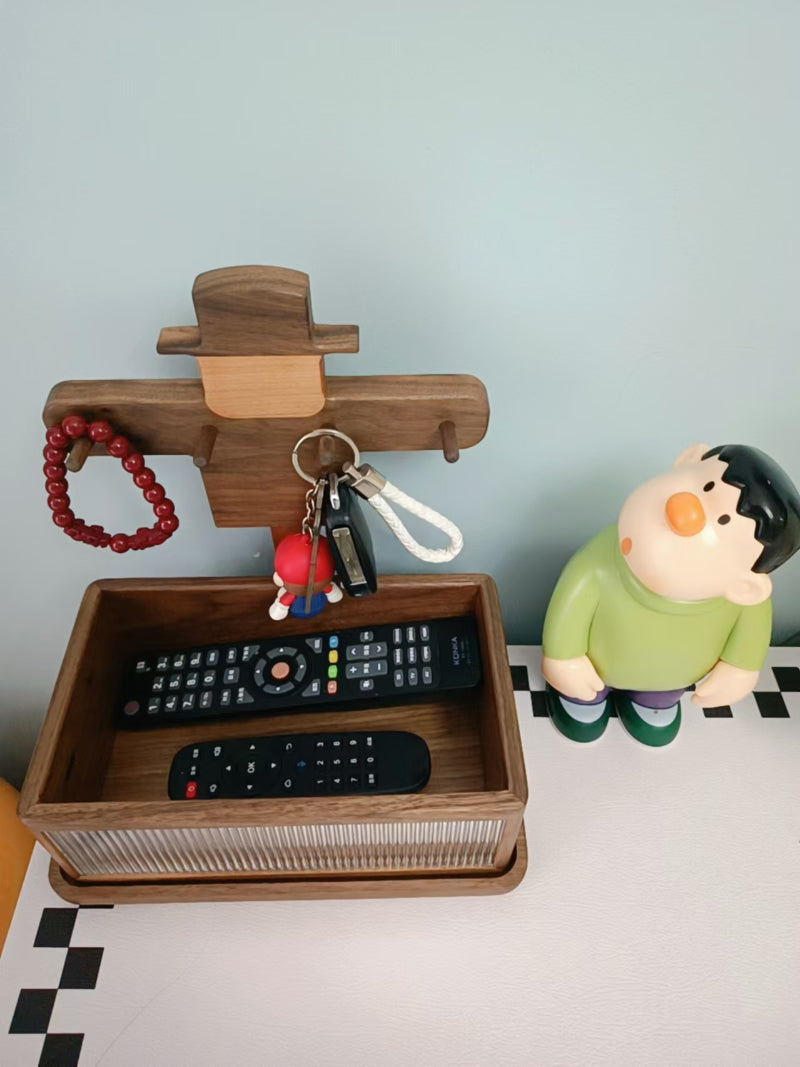 Wooden Artistic Scarecrow Desktop Organizer,Key Hooks - Rustic and Functional Home Office Decor