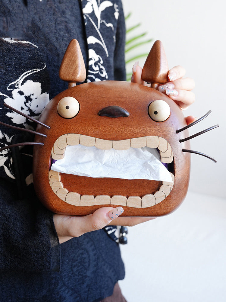 Wooden Big Mouth Cat Facial Tissue Holder, Unique Home Decoration