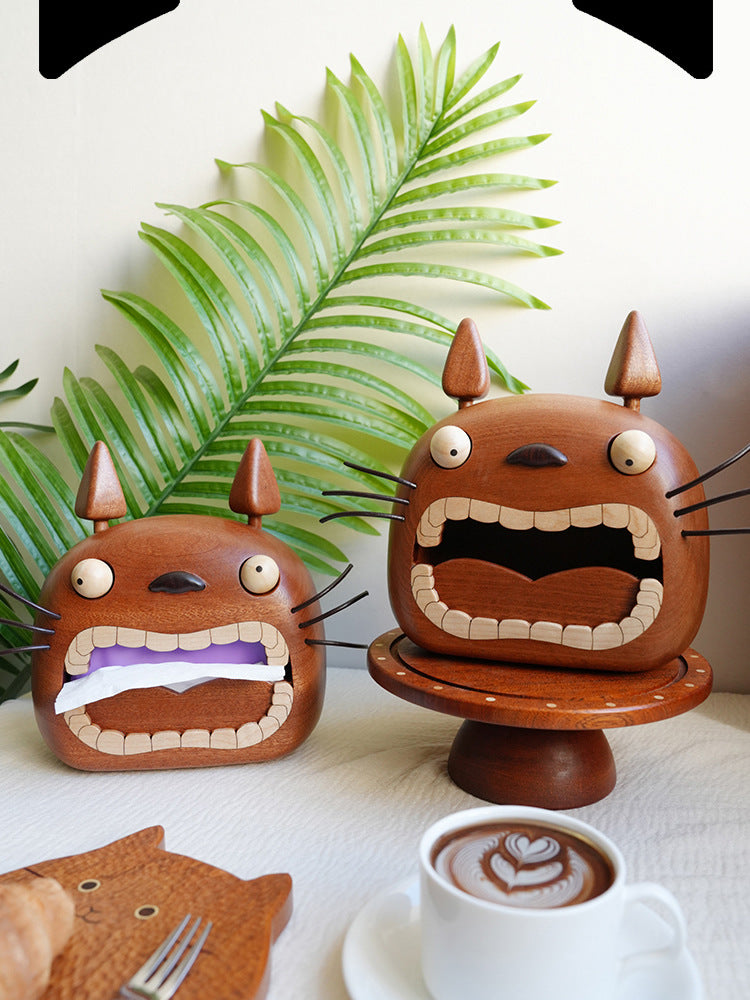 Wooden Big Mouth Cat Facial Tissue Holder, Unique Home Decoration