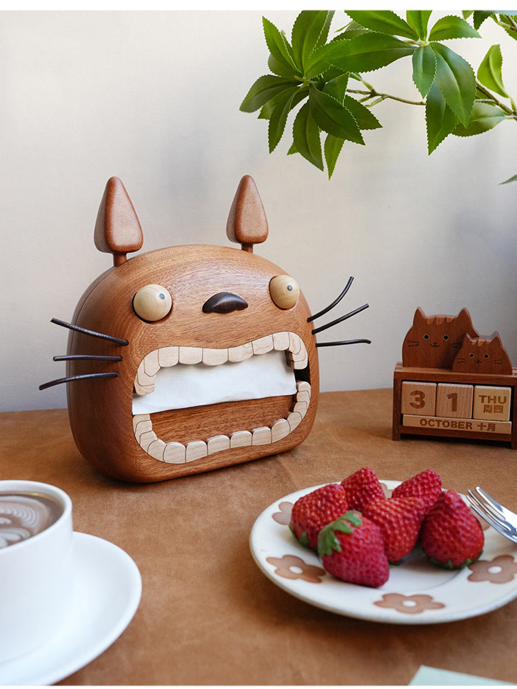 Wooden Big Mouth Cat Facial Tissue Holder, Unique Home Decoration