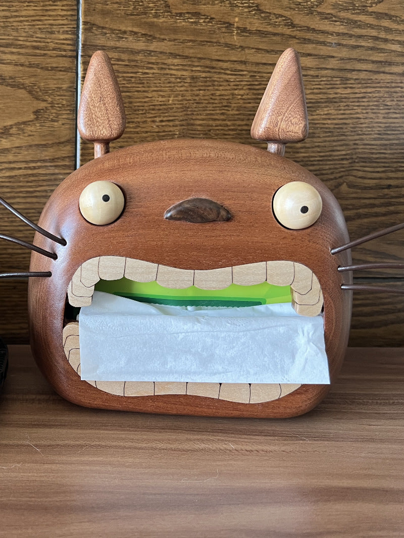 Wooden Big Mouth Cat Facial Tissue Holder, Unique Home Decoration