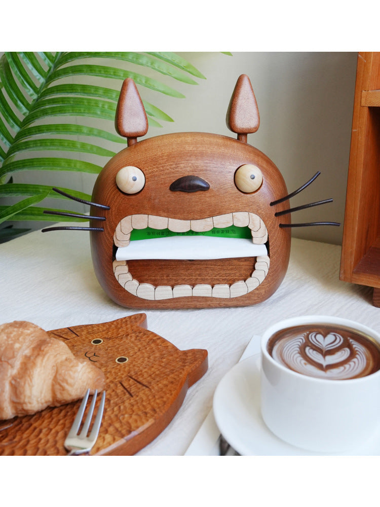 Wooden Big Mouth Cat Facial Tissue Holder, Unique Home Decoration