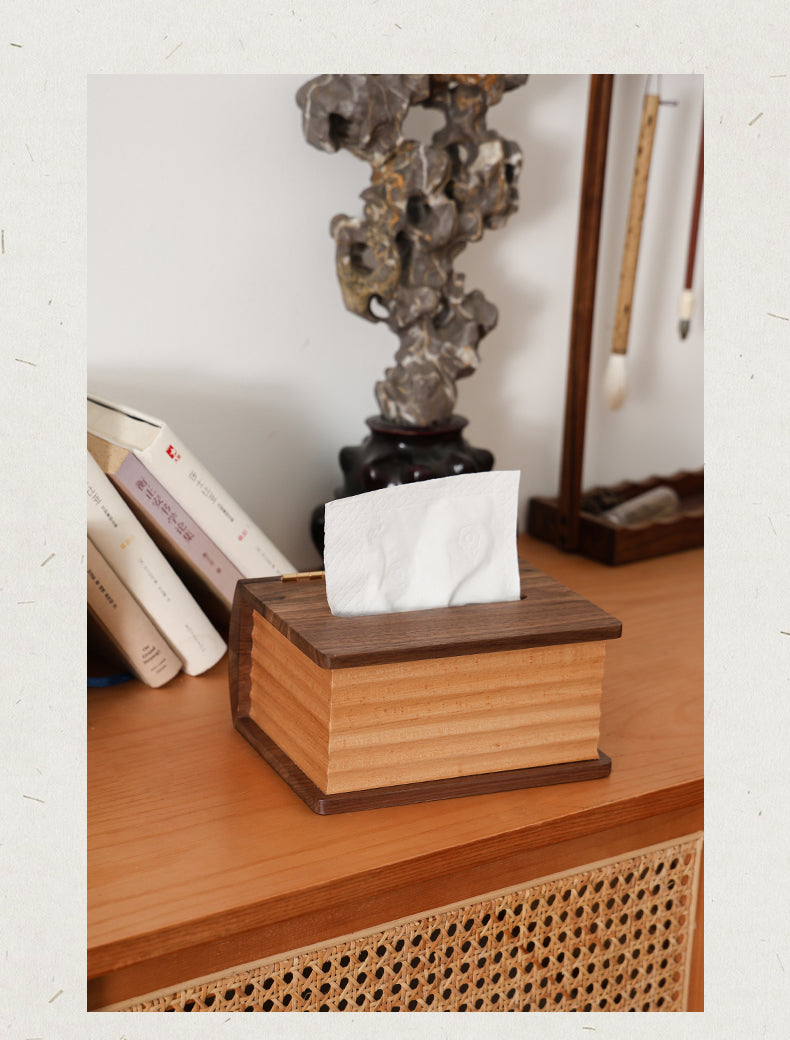 Wooden Book-Shaped Office Desk Tissue Box - Elegant & Novelty Home Decor