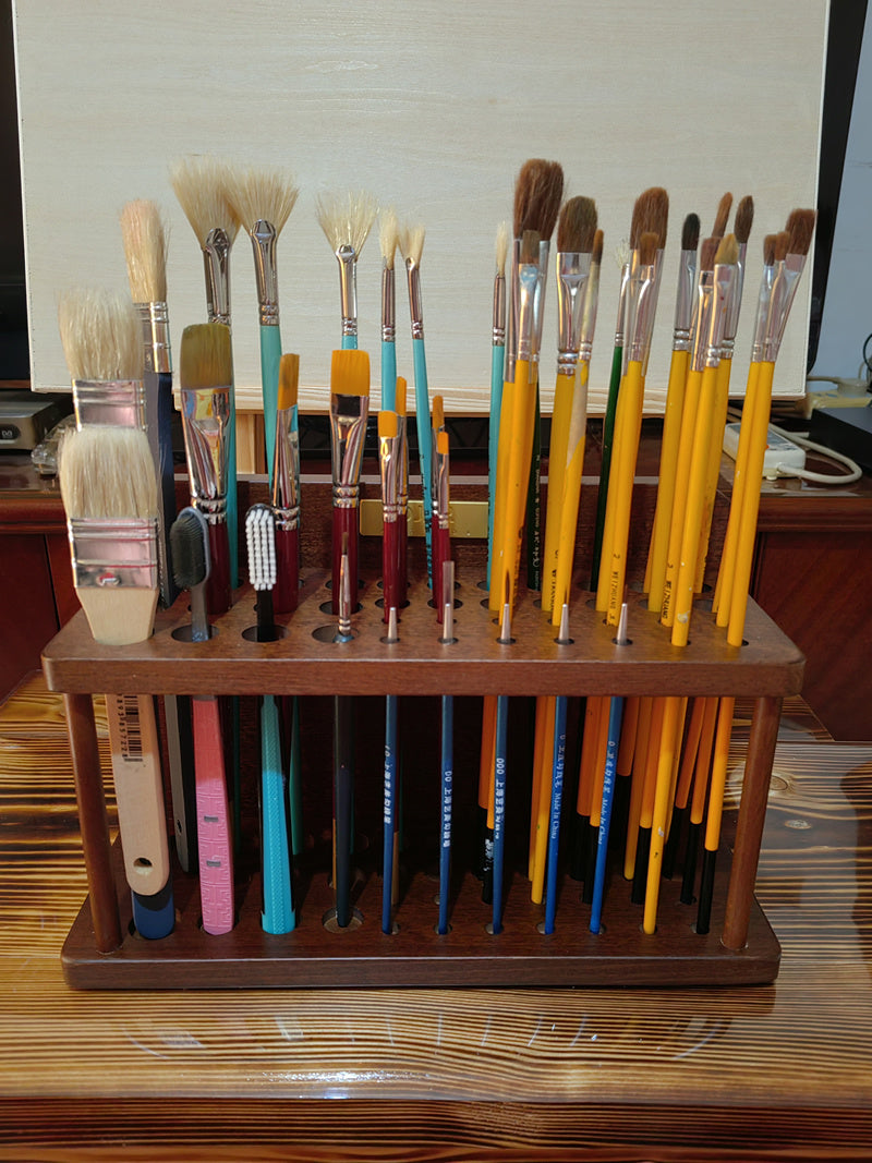 Desktop Wooden Brush Organizer - Storage for Paintbrushes, Pens & Pencils