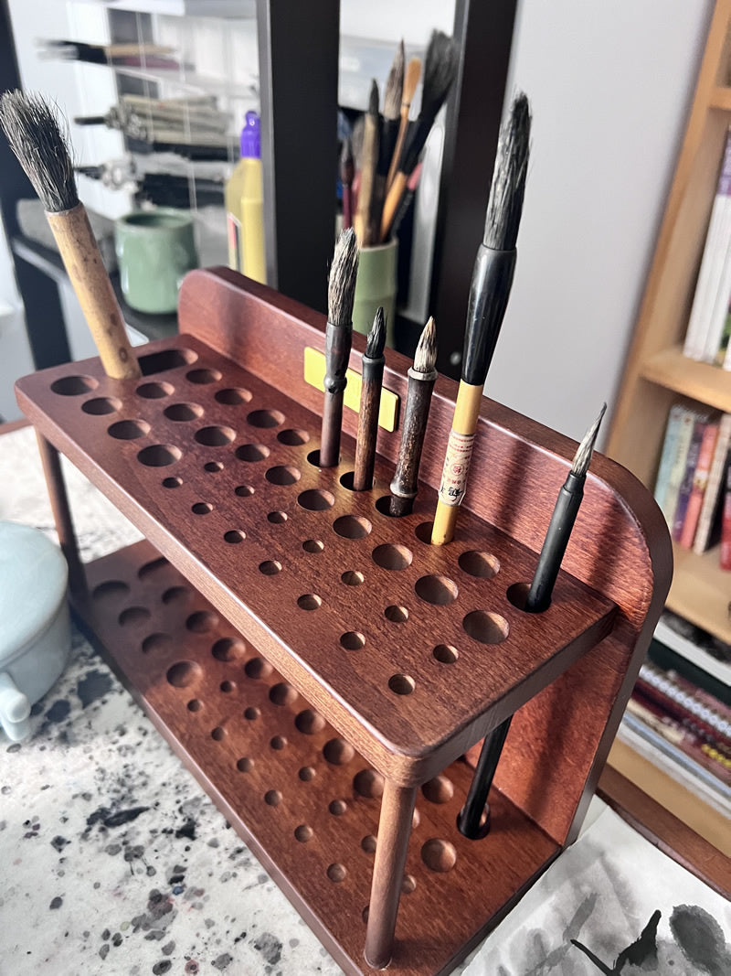Desktop Wooden Brush Organizer - Storage for Paintbrushes, Pens & Pencils