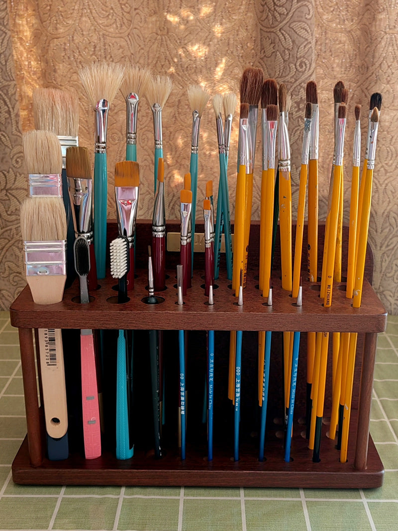 Desktop Wooden Brush Organizer - Storage for Paintbrushes, Pens & Pencils